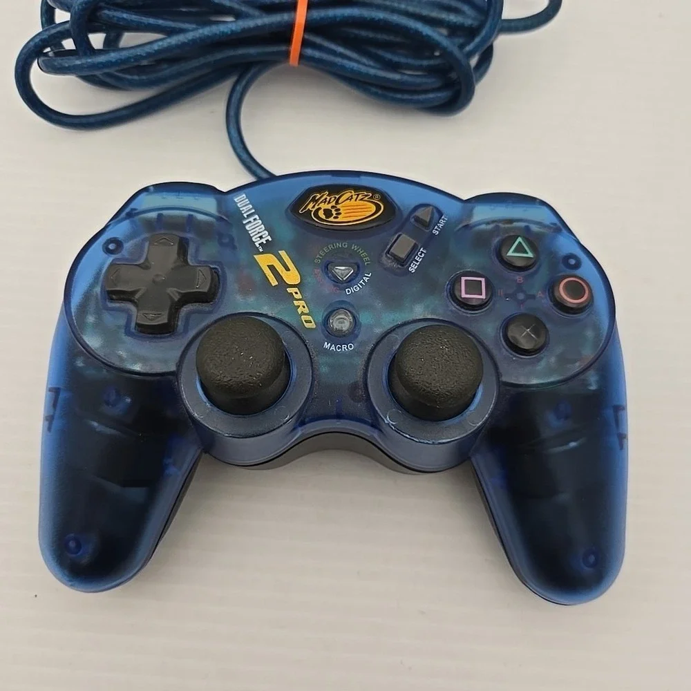 Mad Catz Dual Force 2 Pro Controller PS1 PS2 Translucent Blue P-117A Padded